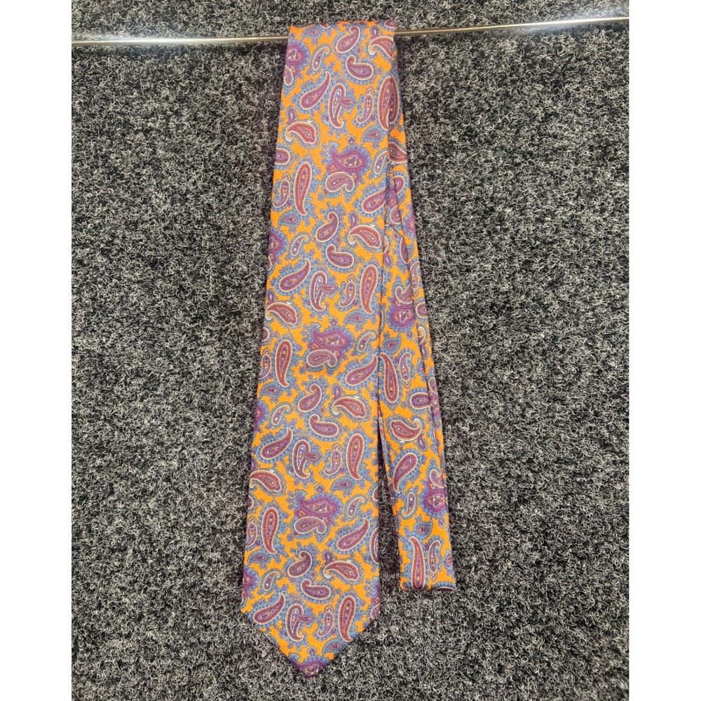 Isaco Tie Mens OS Orange Purple Paisley Silk Italy Formal Wedding Business SEO
